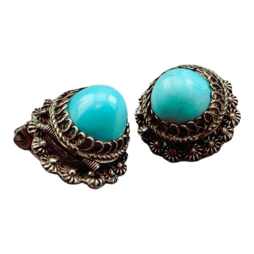 RARE 1948 Egyptian Poison Earrings Secret Compartment Clip On Vintage